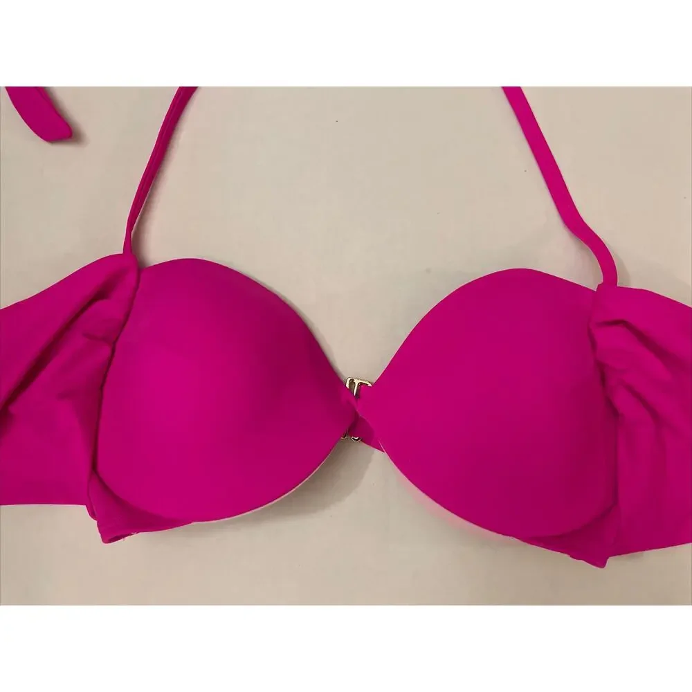 Victoria's Secret Women's Size 32DD Solid Pink Wrap Tie Around Bikini Top - EUC